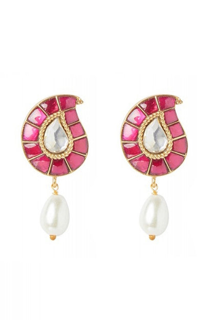 Gold Plated Ruby Glass Maangtikka With Earrings & Ring In Sterling Silver