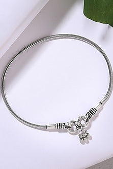Silver Finish Beaded Anklet In Sterling Silver