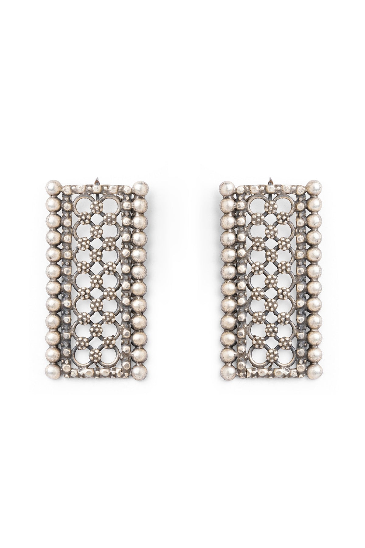 Silver Finish Floral Dangler Earrings In Sterling Silver