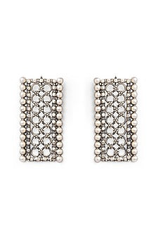 Silver Finish Floral Dangler Earrings In Sterling Silver
