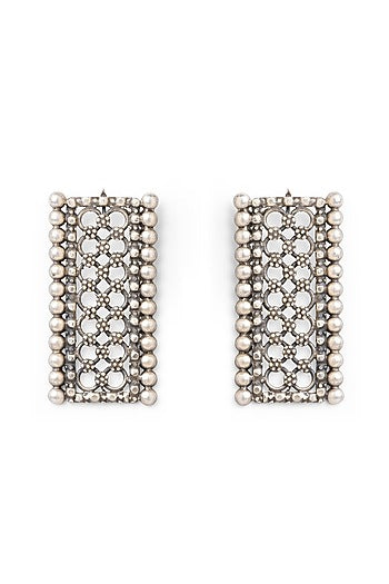 Silver Finish Floral Dangler Earrings In Sterling Silver