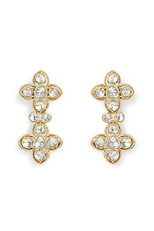 Gold Finish Floral Stud Earrings In Sterling Silver