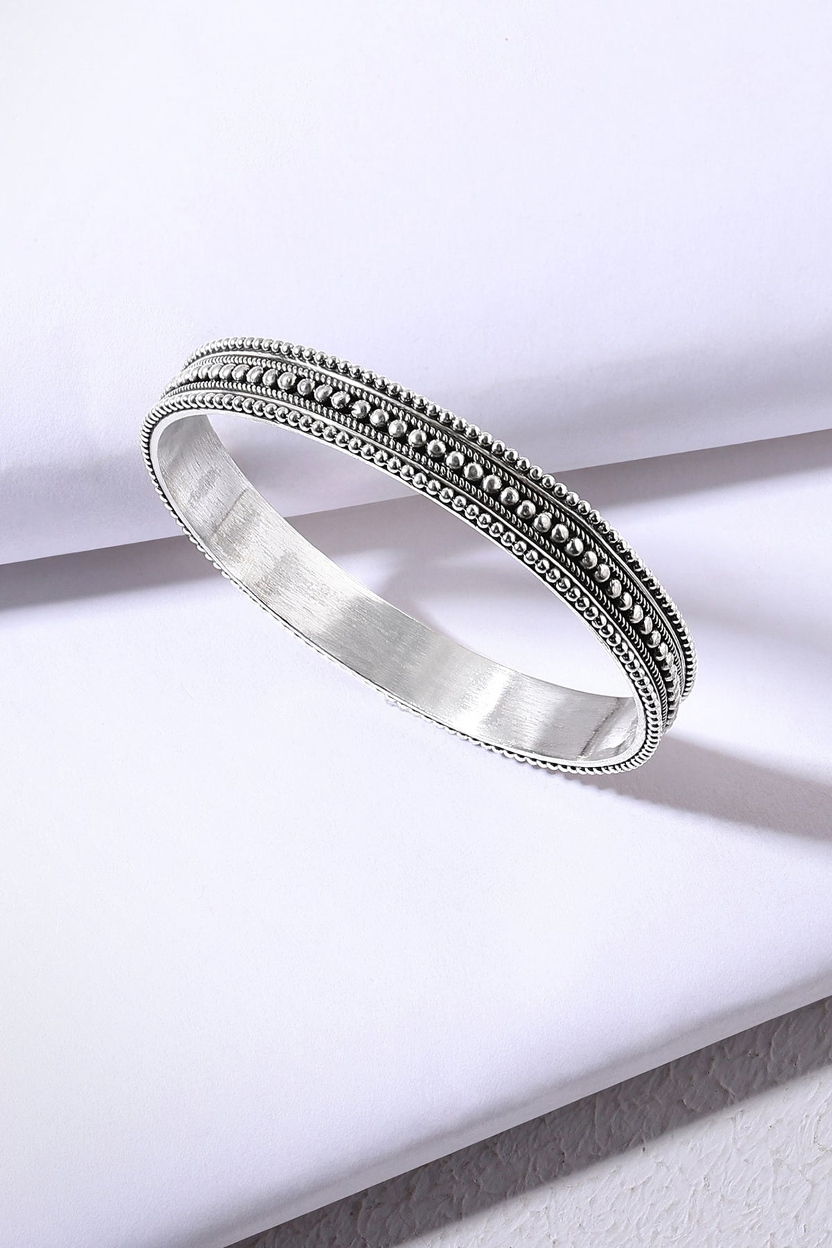 Silver Finish Beaded Bangle In Sterling Silver
