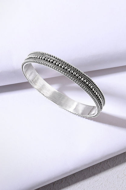 Silver Finish Beaded Bangle In Sterling Silver