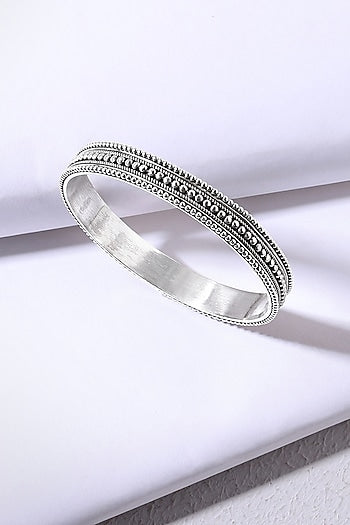 Silver Finish Beaded Bangle In Sterling Silver
