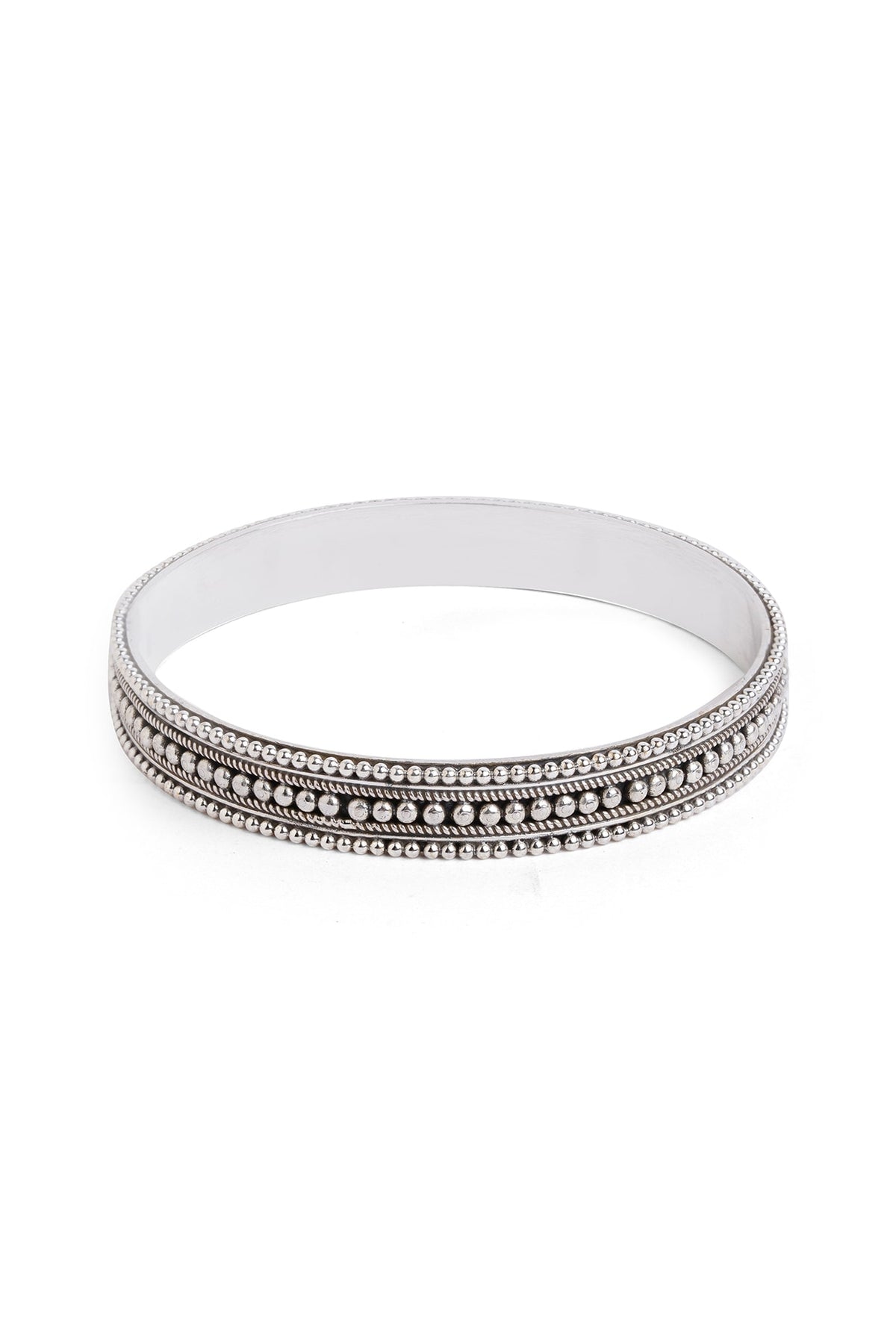 Silver Finish Beaded Bangle In Sterling Silver