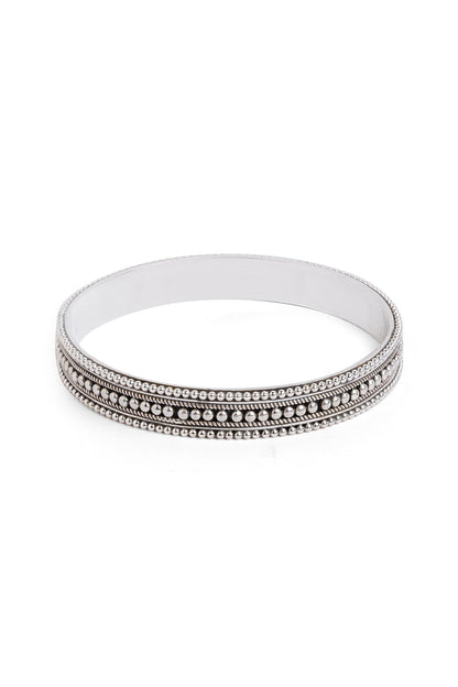 Silver Finish Beaded Bangle In Sterling Silver