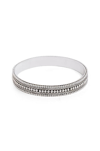 Silver Finish Beaded Bangle In Sterling Silver