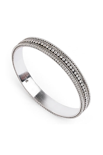 Silver Finish Beaded Bangle In Sterling Silver