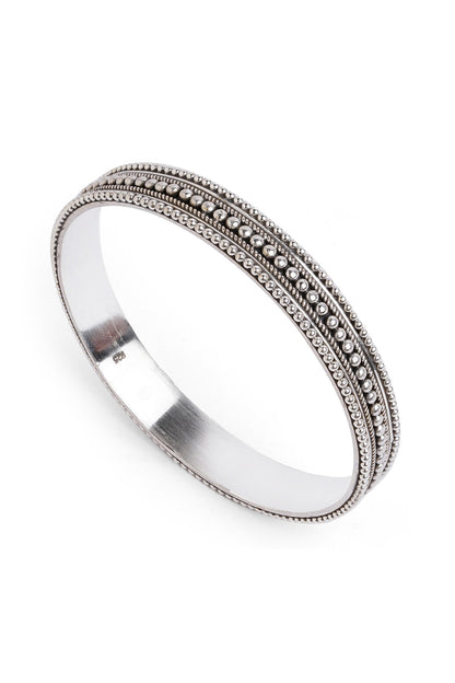 Silver Finish Beaded Bangle In Sterling Silver