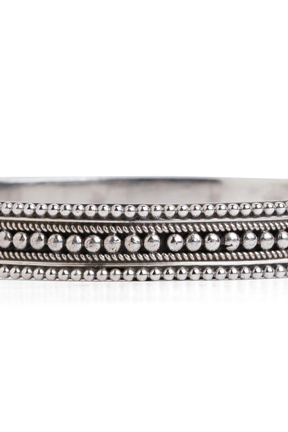 Silver Finish Beaded Bangle In Sterling Silver