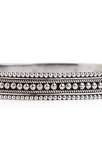 Silver Finish Beaded Bangle In Sterling Silver