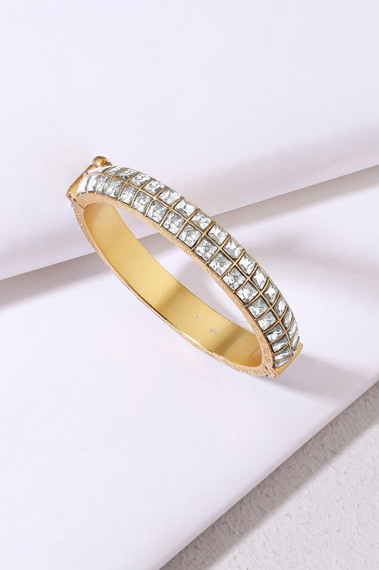 Gold Finish Clear Stone Kada In Sterling Silver