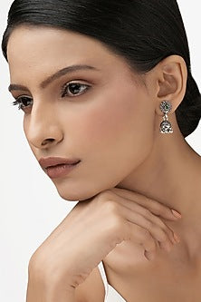 Oxidised Finish Emerald Stones Jhumka Earrings In Sterling Silver