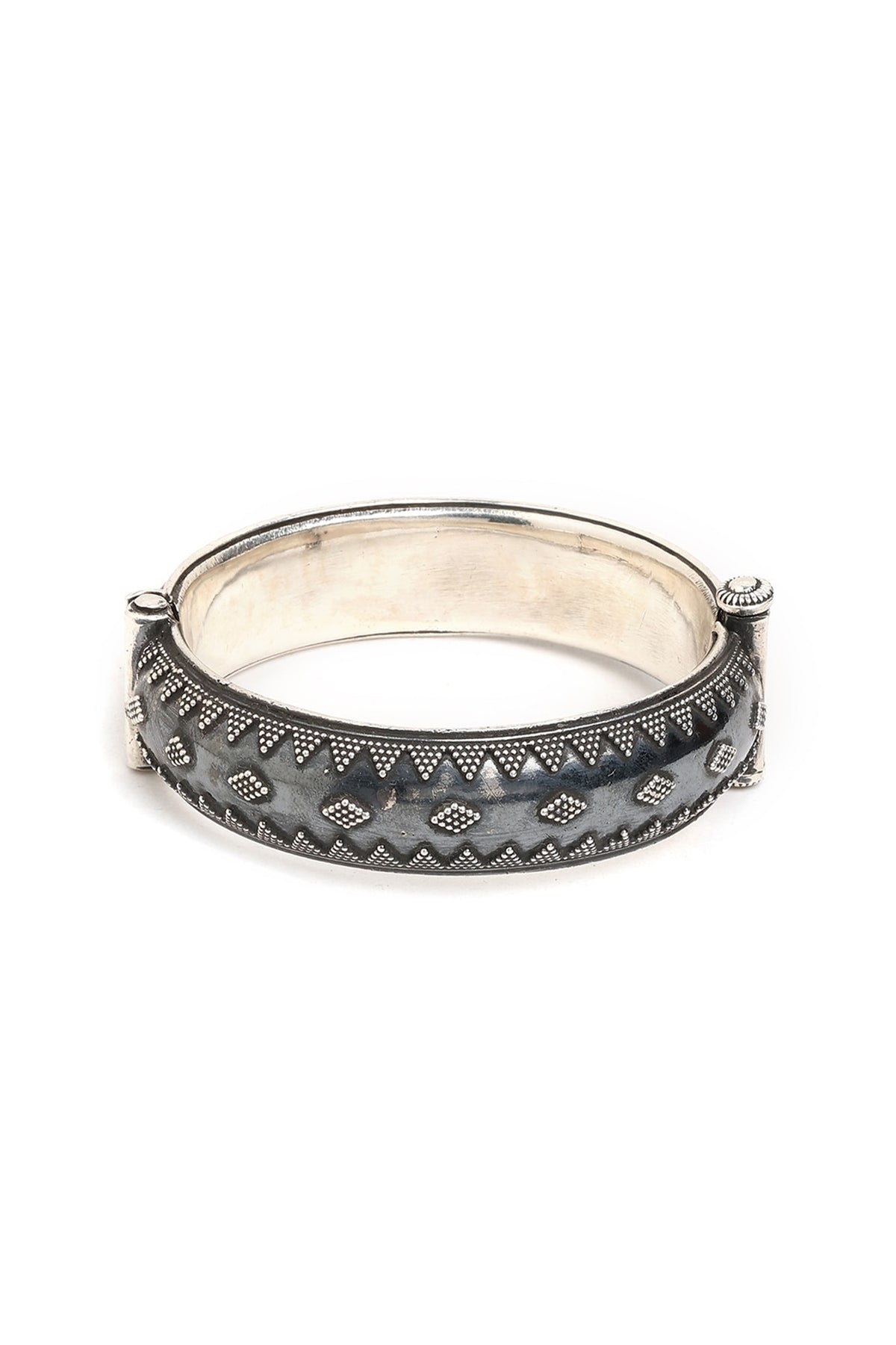 Silver Finish Rawa Work Kada In Sterling Silver