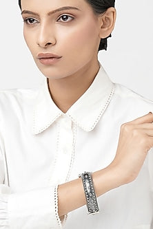 Silver Finish Rawa Work Kada In Sterling Silver