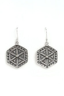Oxidised Finish Geometric Earrings In Sterling Silver