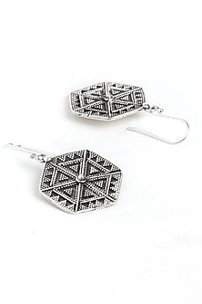 Oxidised Finish Geometric Earrings In Sterling Silver