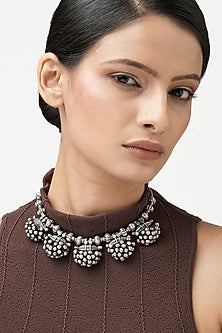 Silver Finish Coin Choker Necklace In Sterling Silver