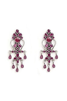 Oxidised Finish Ruby Dangler Earrings In Sterling Silver