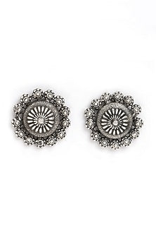 Oxidised Finish Handcrafted Stud Earrings In Sterling Silver