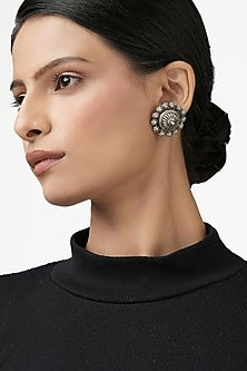 Oxidised Finish Handcrafted Stud Earrings In Sterling Silver