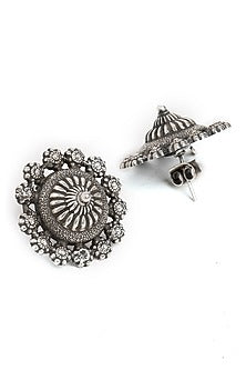 Oxidised Finish Handcrafted Stud Earrings In Sterling Silver