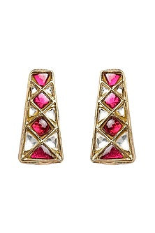 Gold Plated Ruby Stone Dangler Earrings In Sterling Silver
