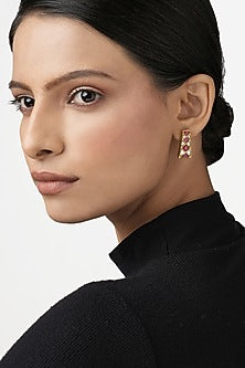 Gold Plated Ruby Stone Dangler Earrings In Sterling Silver