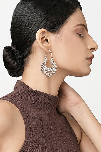 Silver Finish Hoop Earrings In Sterling Silver