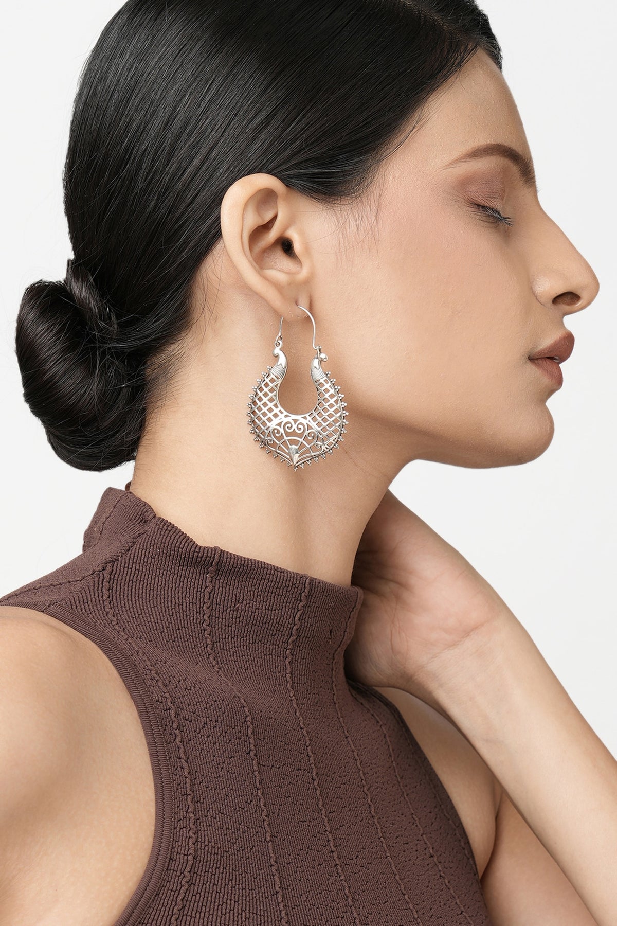 Silver Finish Hoop Earrings In Sterling Silver