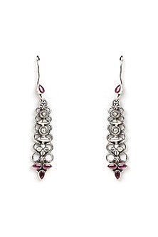Silver Finish Red Stone Dangler Earrings In Sterling Silver