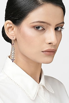 Silver Finish Red Stone Dangler Earrings In Sterling Silver