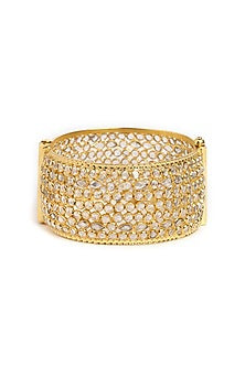 Gold Finish Stone Bangle In Sterling Silver
