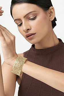 Gold Finish Stone Bangle In Sterling Silver