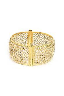 Gold Finish Stone Bangle In Sterling Silver