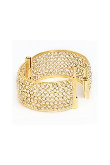 Gold Finish Stone Bangle In Sterling Silver