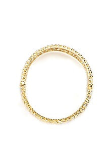 Gold Finish Stone Bangle In Sterling Silver