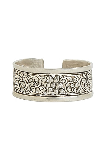 White Finish Handcrafted Adjustable Kada In Sterling Silver