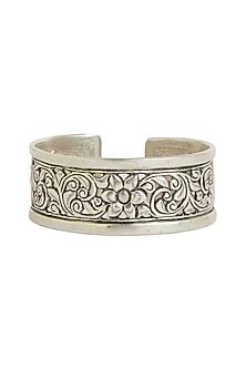 White Finish Handcrafted Adjustable Kada In Sterling Silver