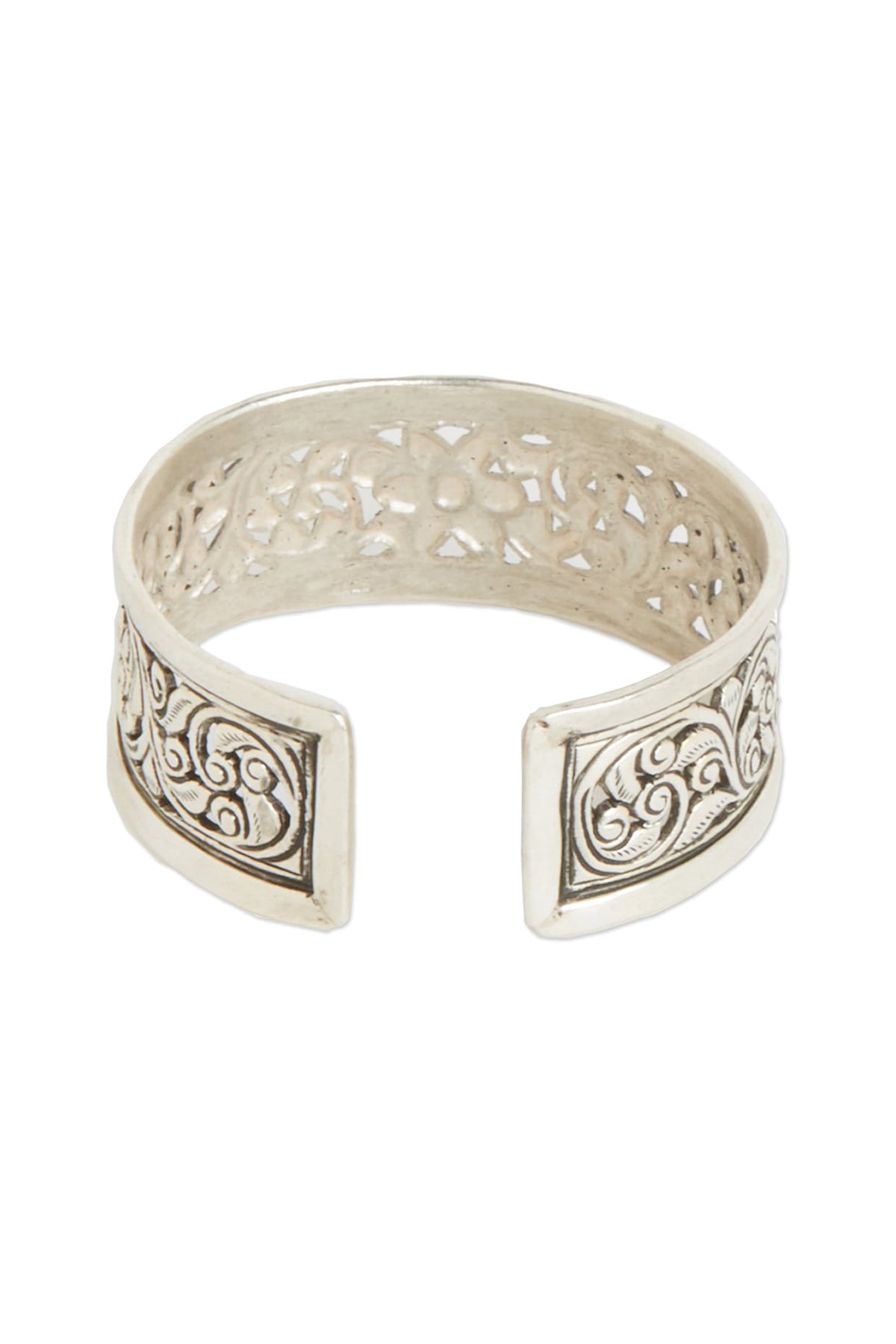 White Finish Handcrafted Adjustable Kada In Sterling Silver