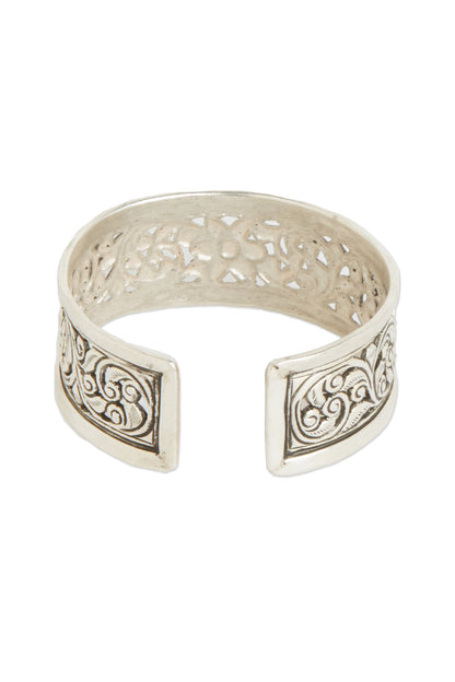 White Finish Handcrafted Adjustable Kada In Sterling Silver