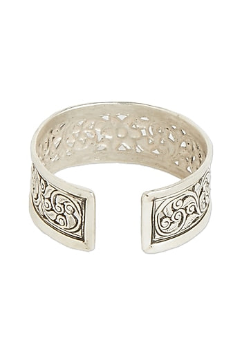 White Finish Handcrafted Adjustable Kada In Sterling Silver