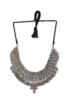 White Finish Coin & Ghungroo Choker Necklace In Sterling Silver