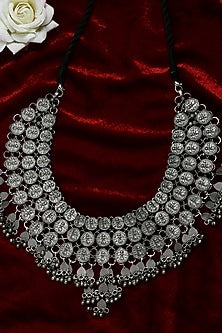 White Finish Coin & Ghungroo Choker Necklace In Sterling Silver