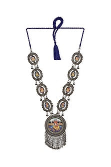 White Finish Hand Painted Long Necklace In Sterling Silver