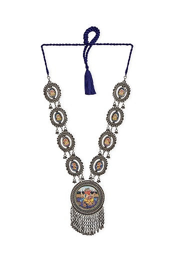 White Finish Hand Painted Long Necklace In Sterling Silver