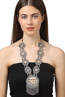 White Finish Hand Painted Long Necklace In Sterling Silver