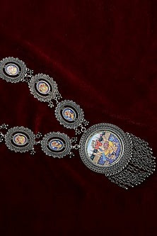 White Finish Hand Painted Long Necklace In Sterling Silver