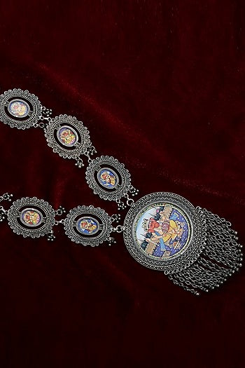 White Finish Hand Painted Long Necklace In Sterling Silver
